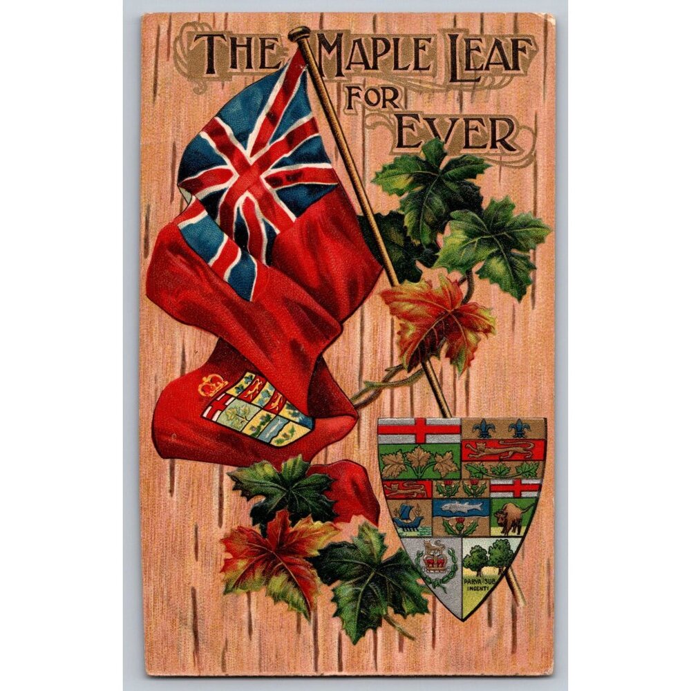 Antique 1910 Postcard "The Maple Leaf For Ever" With Union Jack & Canadian #1513